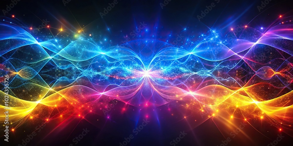Obraz premium Symmetrical abstract background with glowing particle waves