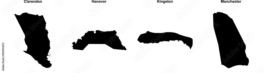 Fototapeta premium Clarendon, Hanover, Kingston, Manchester outline maps