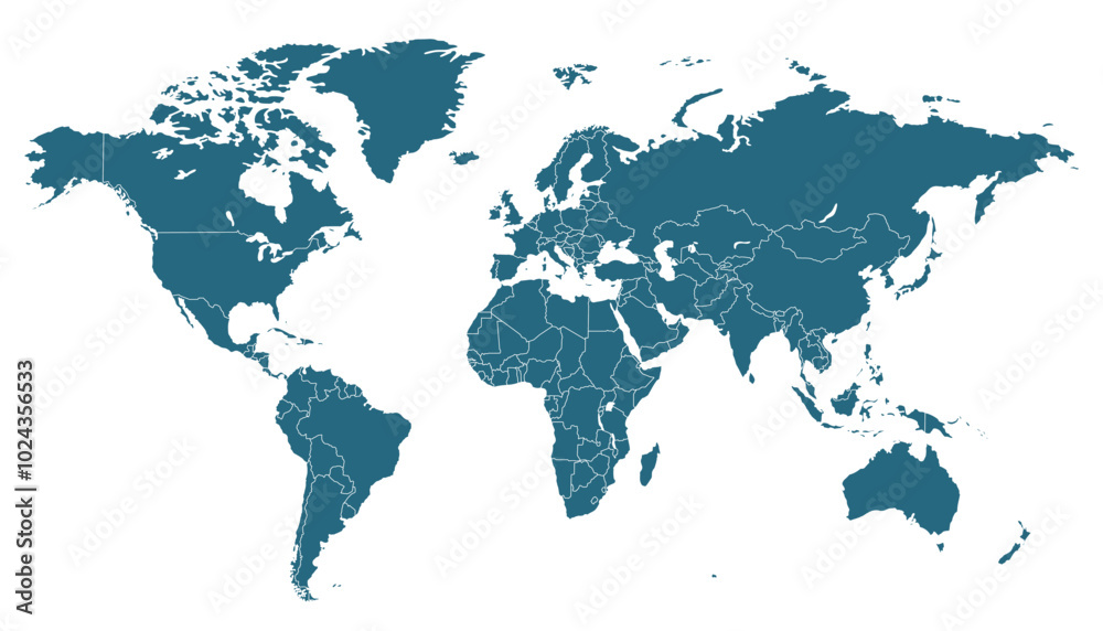 Naklejka premium World map. Blue modern vector map. Silhouette map
