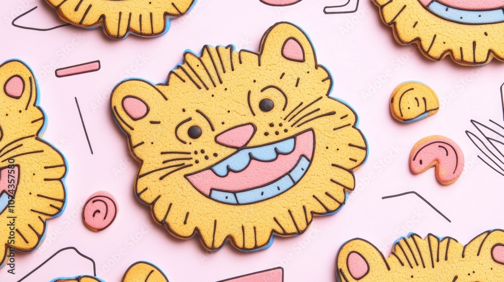 Close up image of lion shaped mango cookies on a white background Close up image of lion shaped mango cookies on a white background