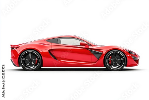 Lateral red sport car isolated on a white background, side view