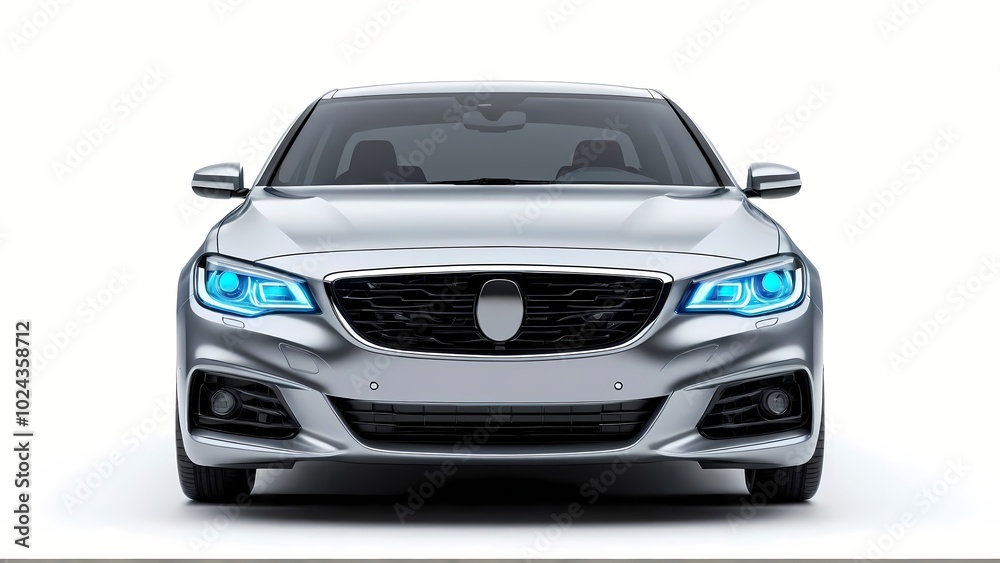 Luxury Blue Car Front View on White Background Luxury Blue Car Front View on White Background
