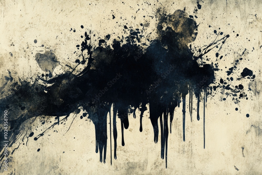 Chaotic, expressive ink texture with bold splashes and drips over a grunge paper background Chaotic, expressive ink texture with bold splashes and drips over a grunge paper background