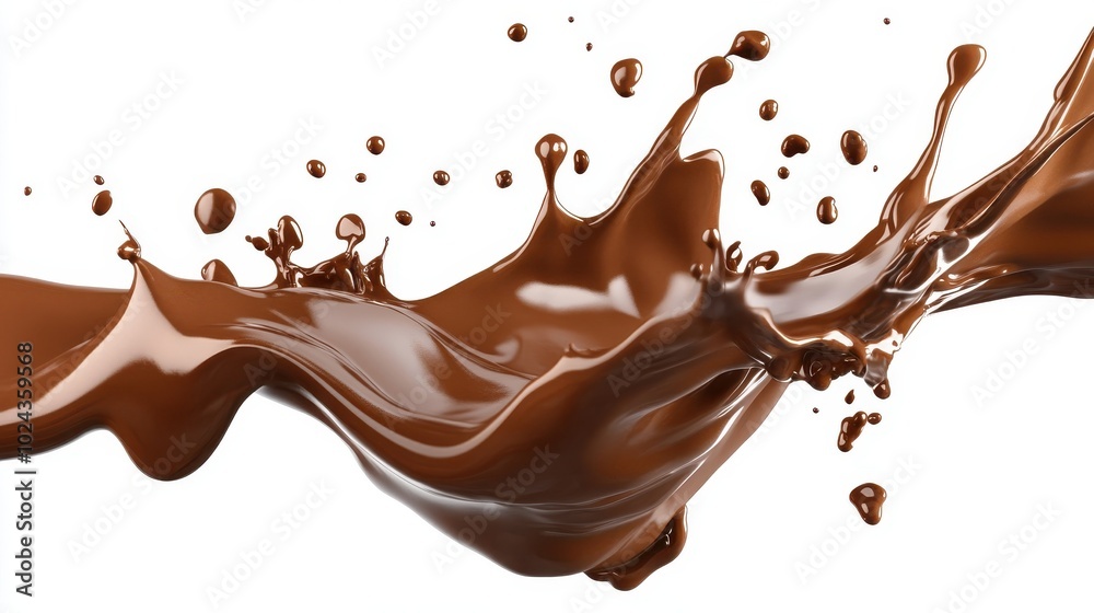 Melted Chocolate wavy splash in mid air isolated on white background