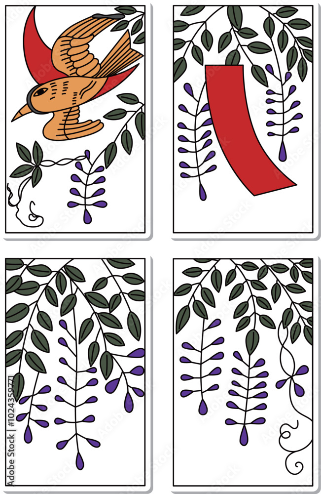 Naklejka premium 4月のステッカー花札アイコンセット