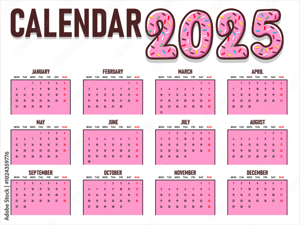 2025 Calendar template, Calendar 2025 design vector, unique design