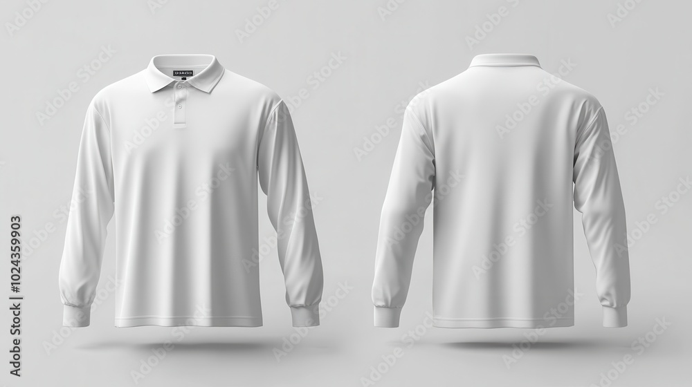 Mockup of a blank long sleeve collared shirt, exhibiting front and back views Mockup of a blank long sleeve collared shirt, exhibiting front and back views