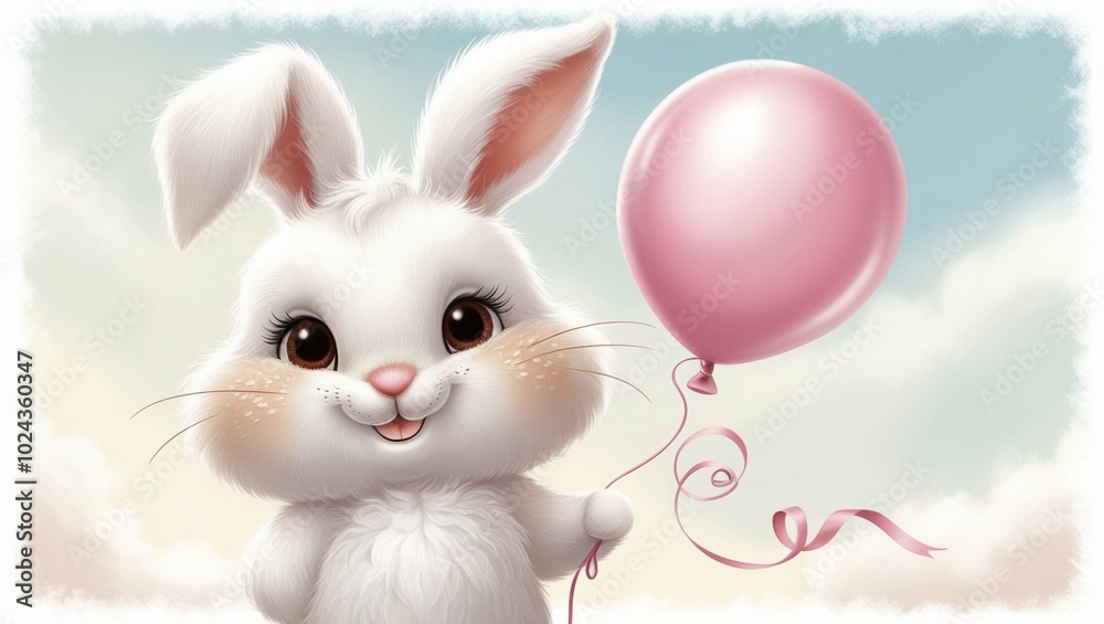 Adorable Bunny Character with Pink Balloon Adorable Bunny Character with Pink Balloon