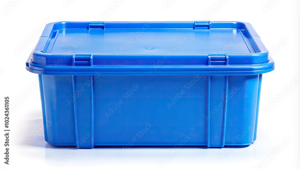Symmetrical closed blue plastic box on white background Symmetrical closed blue plastic box on white background