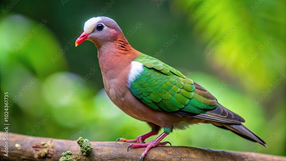 Symmetrical common emerald dove perched on branch Symmetrical common emerald dove perched on branch