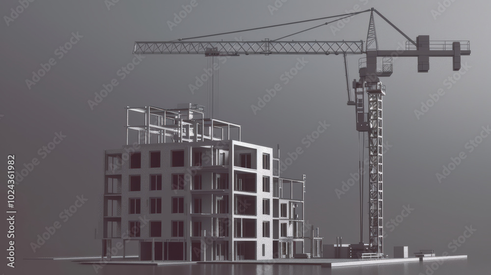 modern construction site featuring building under development with crane. scene captures essence of urban architecture and engineering, showcasing structural framework and machinery involved in modern construction site featuring building under development with crane. scene captures essence of urban architecture and engineering, showcasing structural framework and machinery involved in