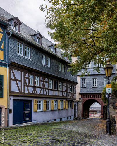 Old half-timbered houses in the old town of Frankfurt-Hoechst in Germany photo