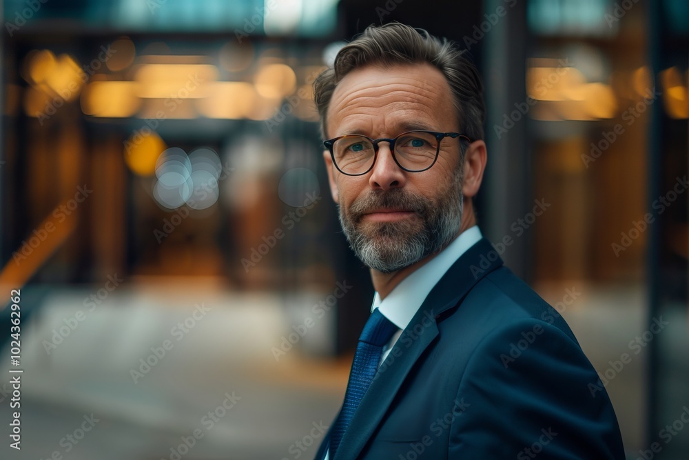 Successful mature businessman in formal suit confidently looking at camera, exemplifying leadership and professionalism in the corporate world Successful mature businessman in formal suit confidently looking at camera, exemplifying leadership and professionalism in the corporate world