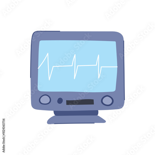 waveform ekg monitor cartoon. arrhythmia portable, wireless telemetry, leads interpretation waveform ekg monitor sign. isolated symbol vector illustration