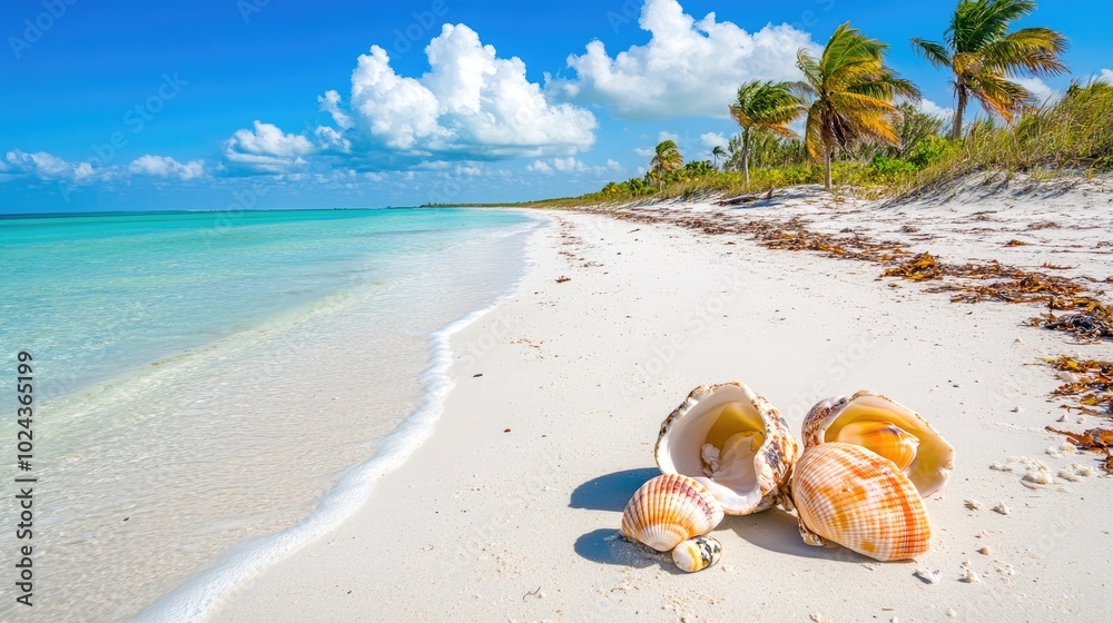 Obraz premium Colorful Seashells on a Deserted Beach