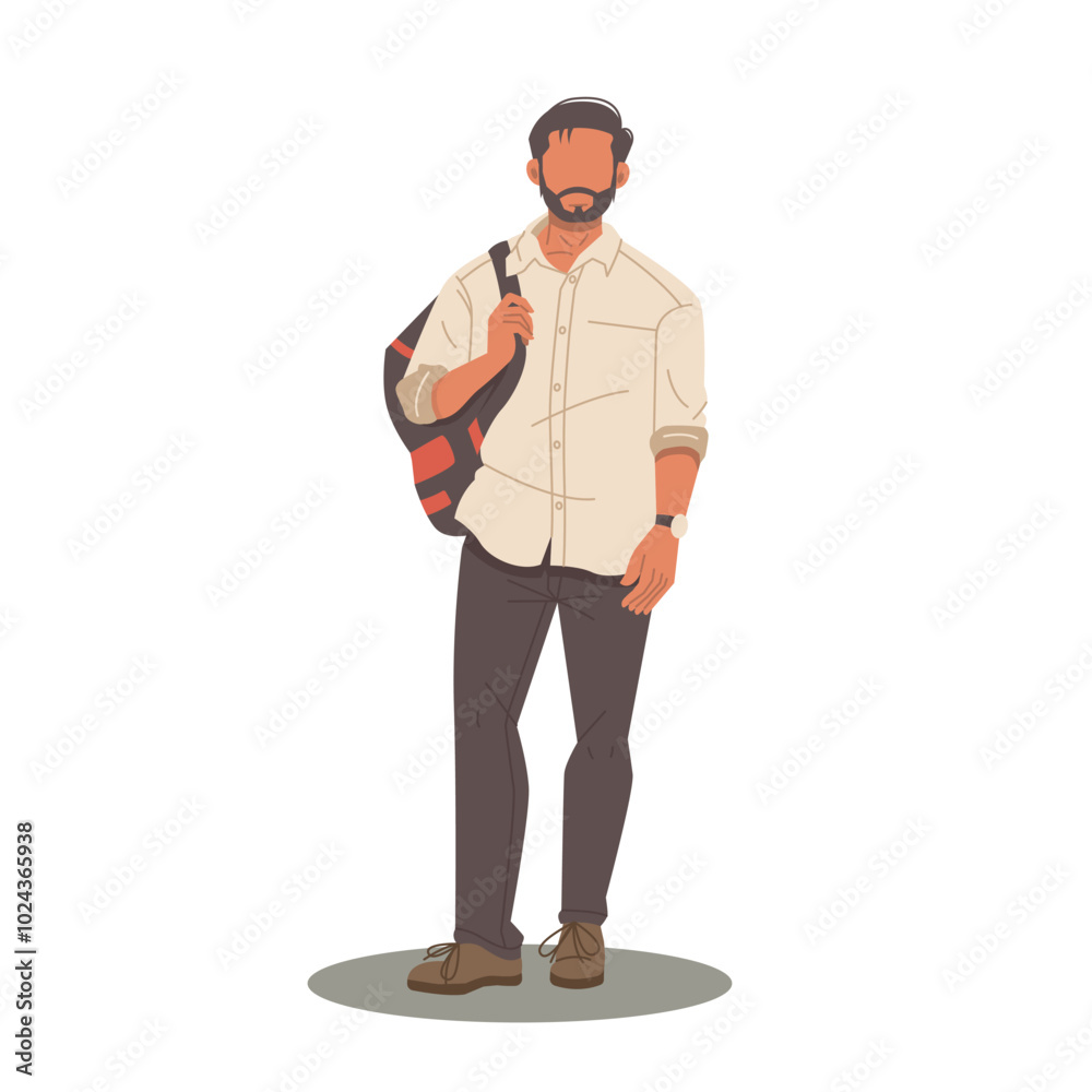 handsome man character standing holding bag vector illustration handsome man character standing holding bag vector illustration