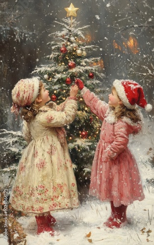 Old-fashioned greeting Christmas Card. ai generated