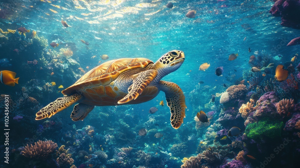 Sea Turtle in Coral Reef