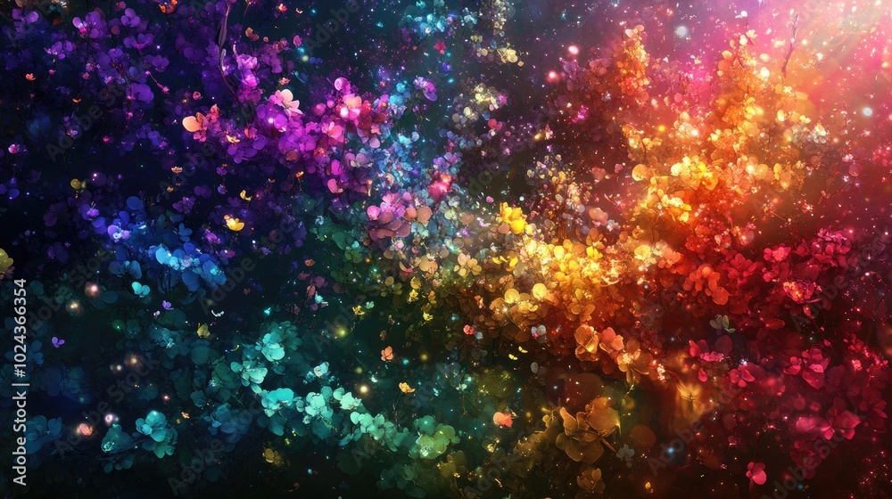 Blooming Field of Colorful Flowers in Rainbow Hues Blooming Field of Colorful Flowers in Rainbow Hues