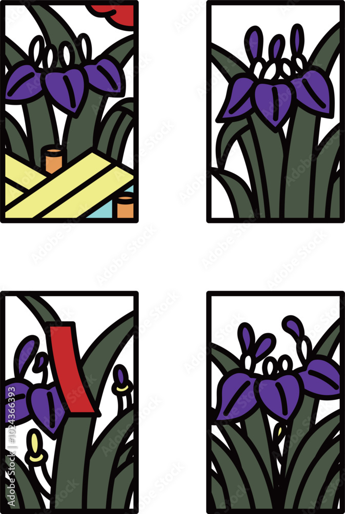 5月のカラーミニ花札アイコンセット