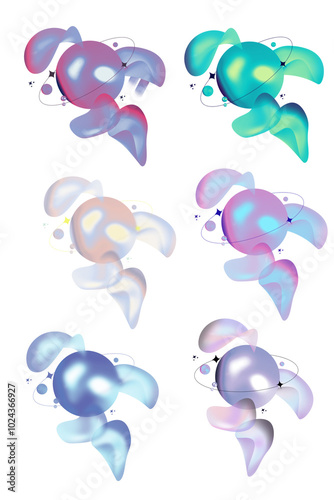 3d metal chrome liquid blobs set. Abstract colored spheres in flight. Vector realistic render of bubbles on an isolated white background. Illustration of lava lamp elements in y2k style PNG Transparen