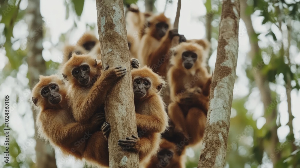 Fototapeta premium Playful Monkeys Swinging in Their Natural Habitat