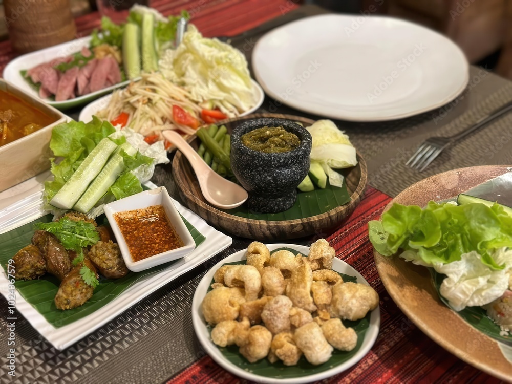 Vibrant Thai Cuisine with Fresh Ingredients and Dishes Vibrant Thai Cuisine with Fresh Ingredients and Dishes