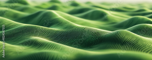 Green, grassy hills with an abstract pattern of wavy lines blurred natural landscape wallpaper background. 