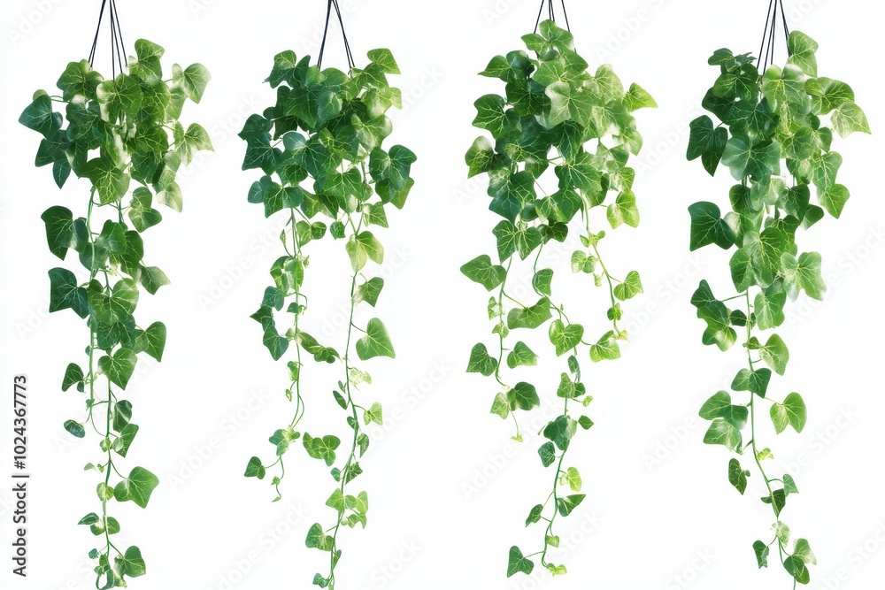 Set of 4 jungle vine hanging ivy plant bush isolated on white background Set of 4 jungle vine hanging ivy plant bush isolated on white background