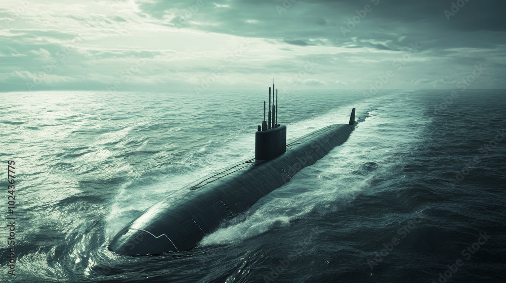 Fototapeta premium A nuclear submarine navigating at surface