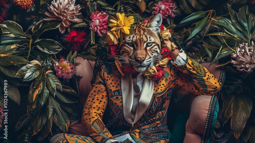 Anthropomorphic lynx floral jungle mood Anthropomorphic lynx floral jungle mood