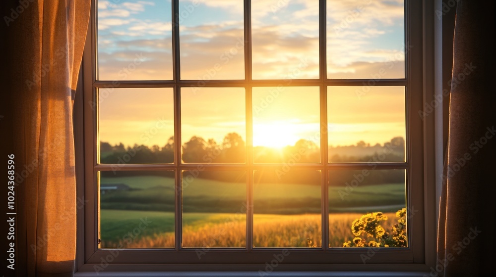 Golden Sunrise View Through a Window Golden Sunrise View Through a Window