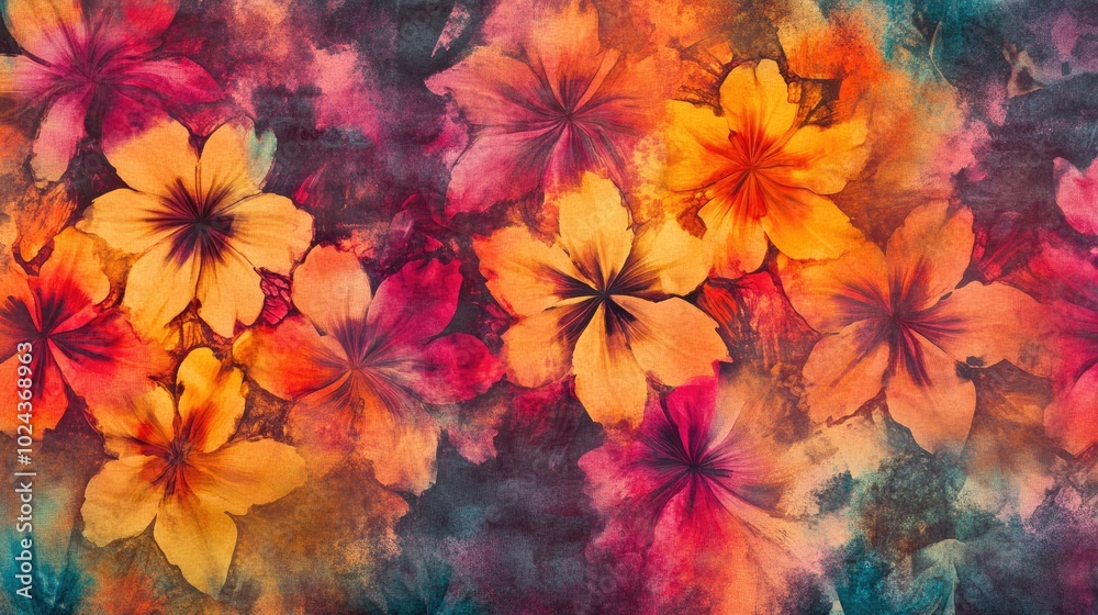 Artistic ethnic dyed pattern featuring crumpled paper texture and watercolor tie dye elements showcasing floral geometry and warm tone designs in a whimsical style