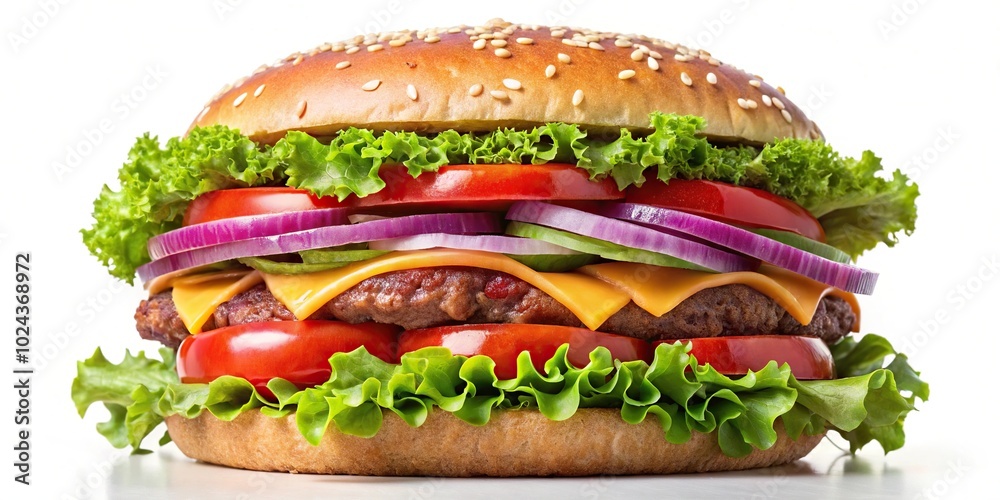 symmetrical hamburger with lettuce tomato onions symmetrical hamburger with lettuce tomato onions