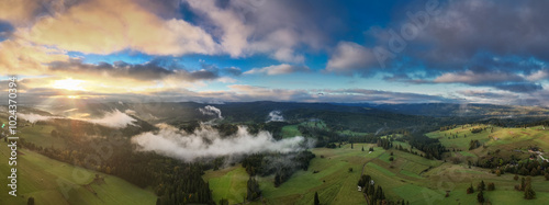 Drone Shot of Misty Sunrise in Tatra Mountains During Autumn