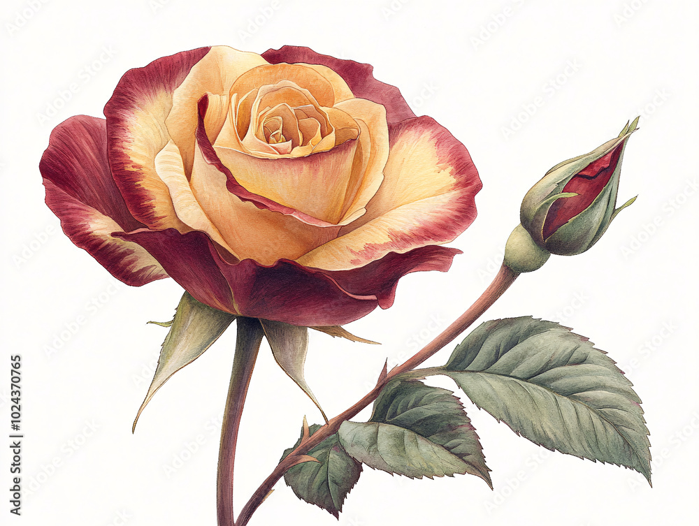 a close-up of a single rose with a yellow center and red petals, set against a white background. a close-up of a single rose with a yellow center and red petals, set against a white background.
