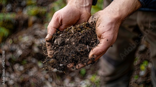 Close-up of Hands Holding Dark Soil with Delicate Roots