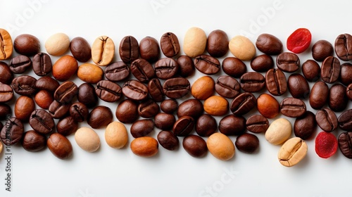 Minimalistic Display of Fresh Roasted Coffee Beans on White Background