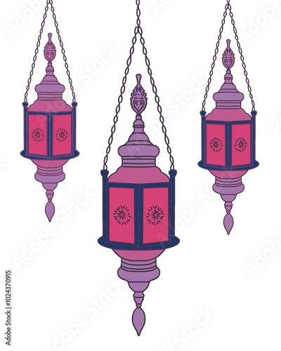 Arab islamic lantern or lamp silhouettes, ramadan or eid mubarak holiday illumination items. Isolated vector ornate symbols of light, joy and celebration. Decorative homes and street festive lamps set
