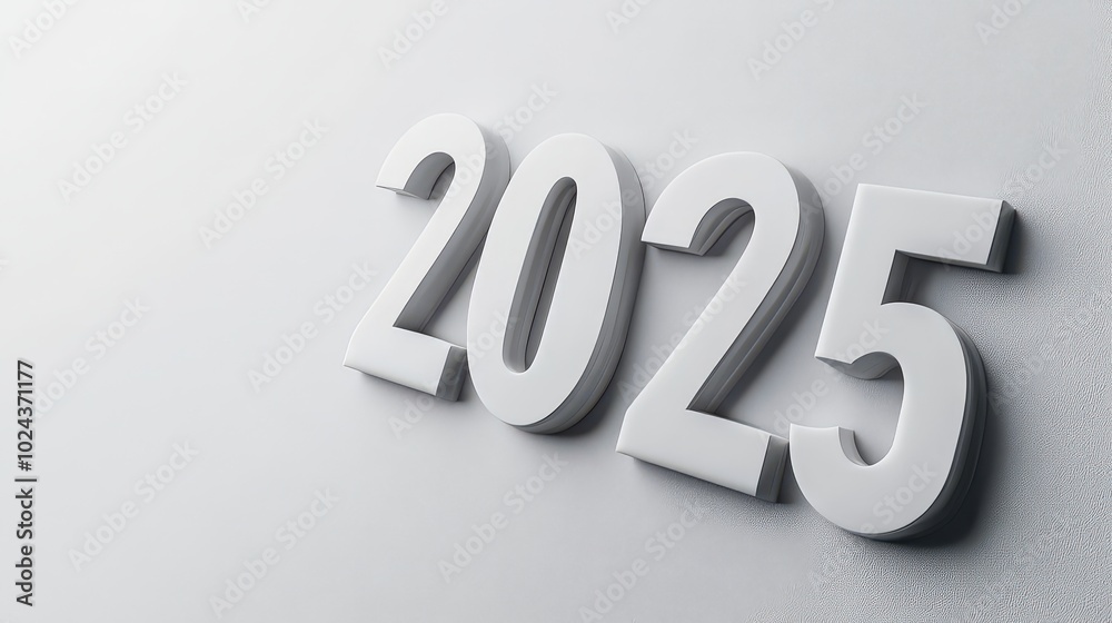 Happy new Year Silvester New Year, New Year's Eve 2025 party event celebration holiday greeting card template with text - Gold shiny metal metallic 3d year number, isolated on white table background