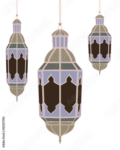 Arab islamic lantern or lamp silhouettes, ramadan or eid mubarak holiday illumination items. Isolated vector ornate symbols of light, joy and celebration. Decorative homes and street festive lamps set