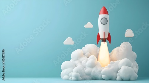 Innovative Business Startup Concept Illustrated with a Glowing Light Bulb Symbolizing Ideas and a Rocket Launch Representing Growth Progress and Successful Entrepreneurship in a Flat Design Style