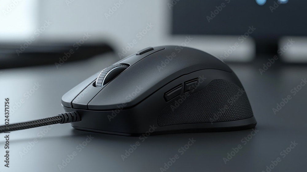 Black Gaming Mouse on a Desk Black Gaming Mouse on a Desk