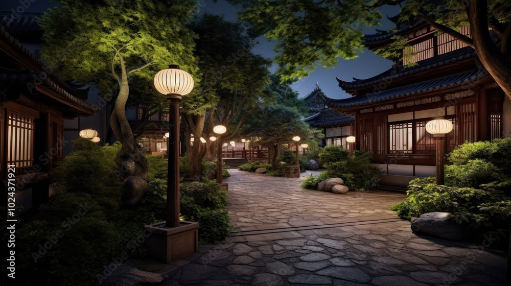 Nighttime Stroll Through a Serene Japanese Garden Nighttime Stroll Through a Serene Japanese Garden