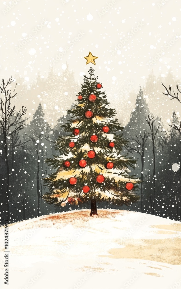 Obraz premium Old-fashioned greeting Christmas Card. ai generated