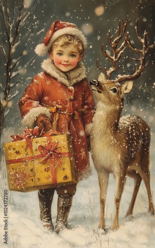 Old-fashioned greeting Christmas Card. ai generated