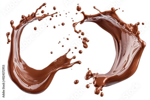 Set of Melted Chocolate wavy splash in mid air isolated on white background