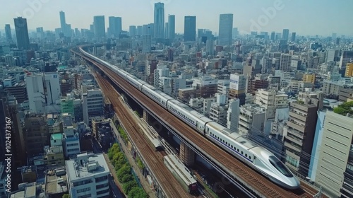 Bullet Train Soaring Through Tokyo City