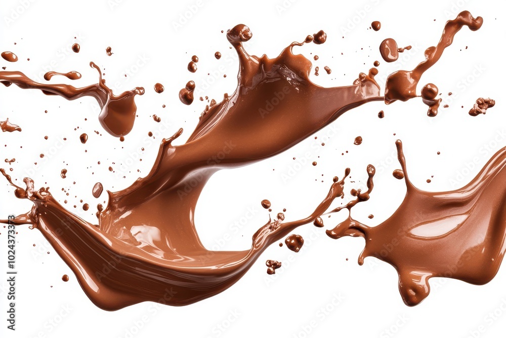 Set of Melted Chocolate wavy splash in mid air isolated on white background Set of Melted Chocolate wavy splash in mid air isolated on white background