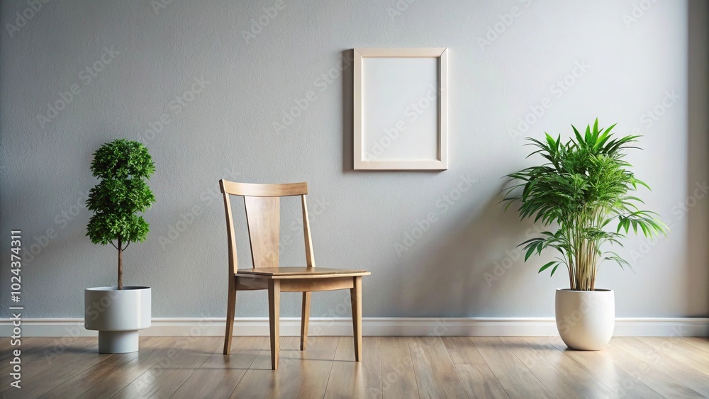 Symmetrical painting of chair next to table with potted plant Symmetrical painting of chair next to table with potted plant